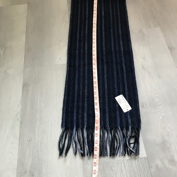 Hardy Amies Wool Blue Navy Stripe Scarf Fringe Scarf - Picture 6 of 9